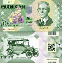 *USA 50 Dollars 2015 26. štát - Michigan polymer - Kliknutím na obrázok zatvorte -